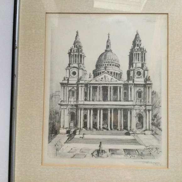 John Gray lithography print pencil signed vintage framed London tower - Picture 3 of 5